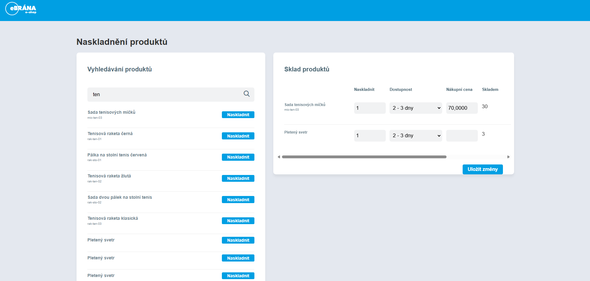 Stránka rychlé naskladnění